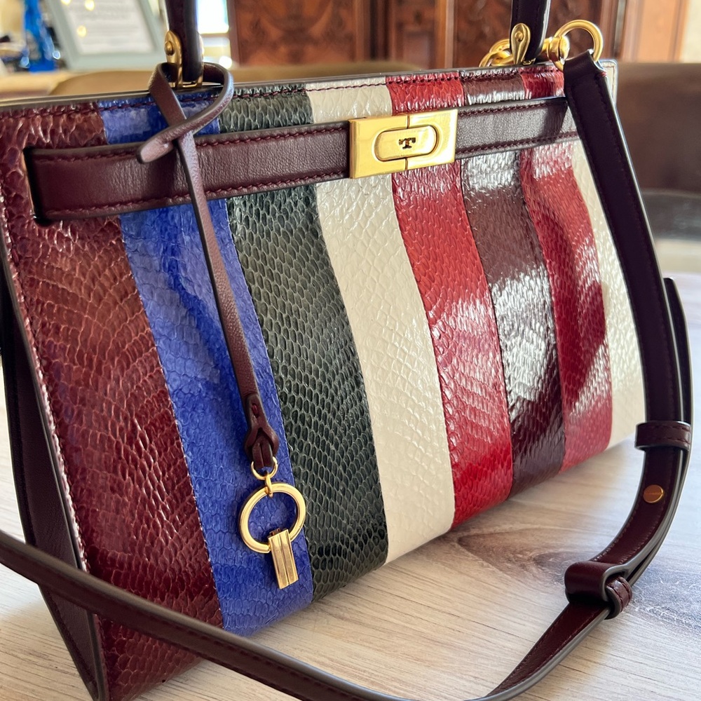 Tory Burch Striped Lee Radziwill small leather handbag purse New With Tags - Picture 6 of 11